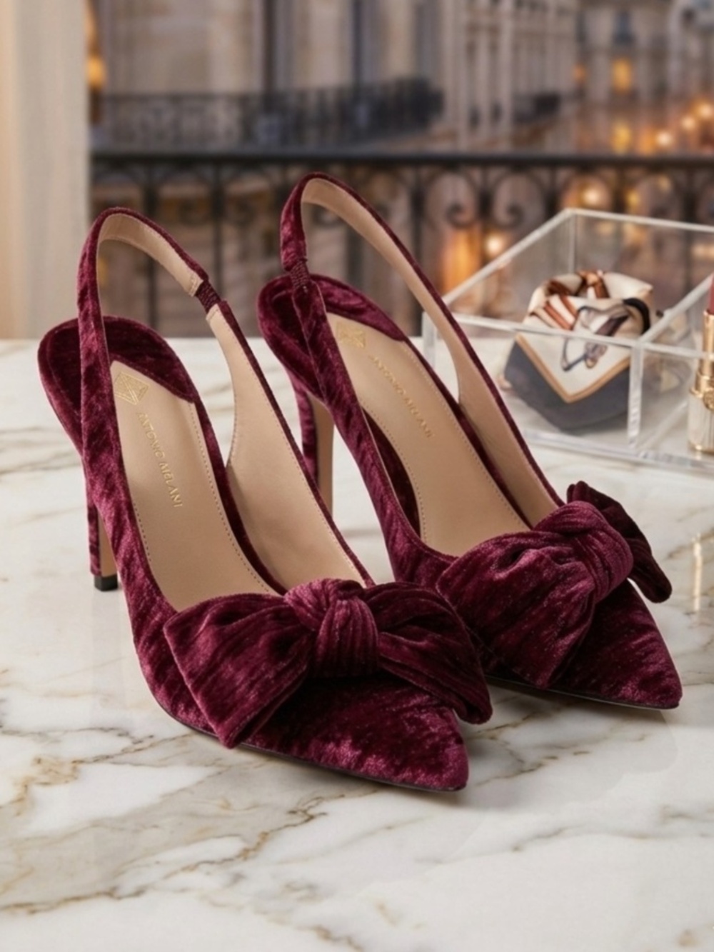 ANTONIO MELANI Lenore Velvet Bow Detail Slingback Pumps Size 6.5